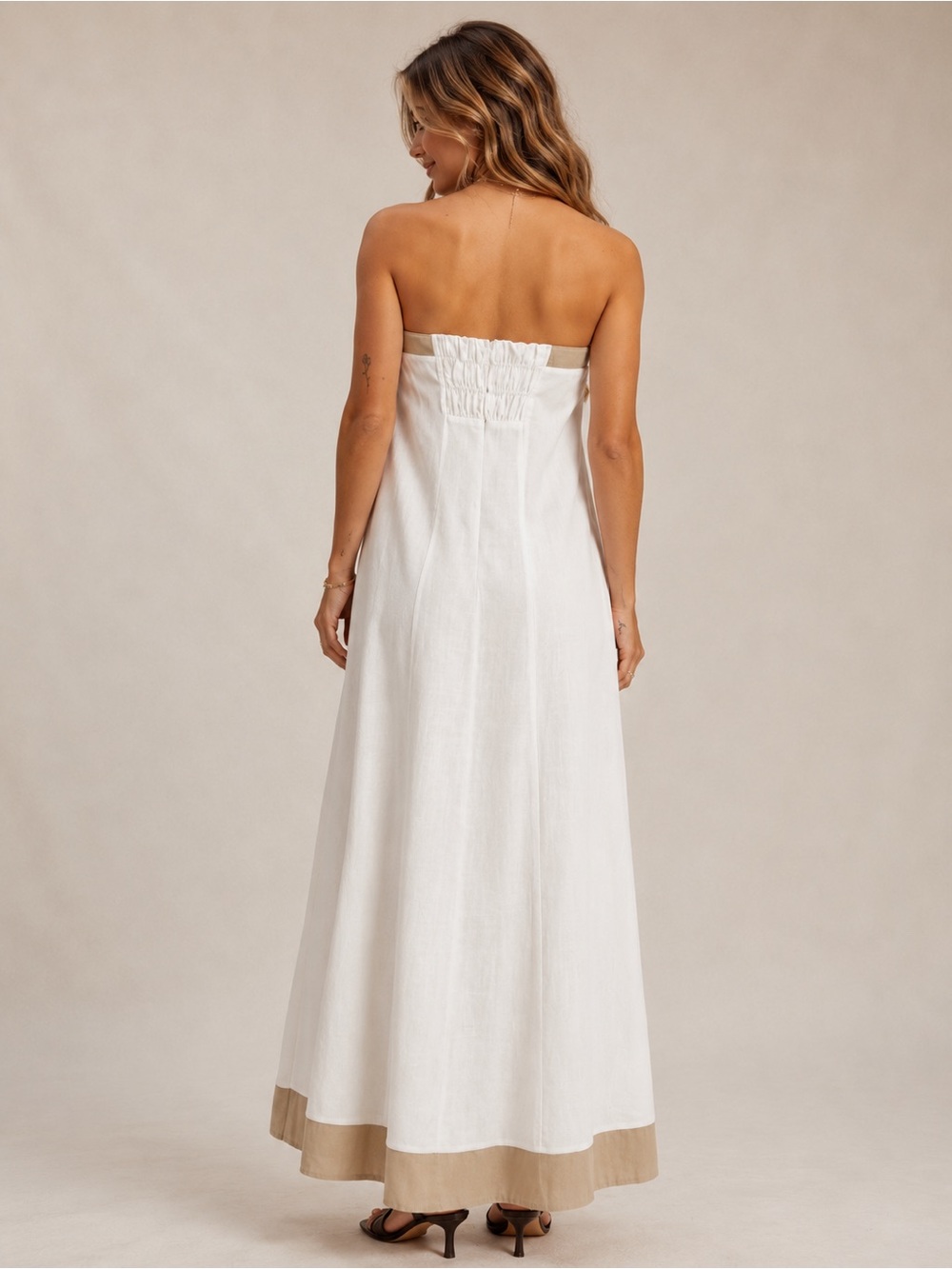#40 White Strapless Maxi Dress with Button Detail - Picture 2 of 4